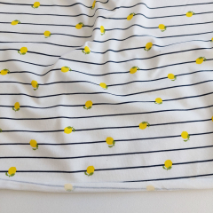Jersey Stoff Zitronen Streifen | Baumwolljersey Marine Wei� Gelb Meterware