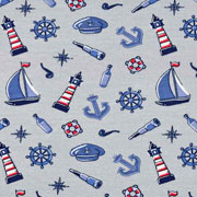 Jerseystoff Segelboote Leuchtt�rme Anker, grau