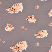 Jerseystoff L�wen Paar Digitaldruck, orangebraun taupe