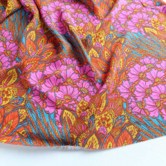 Viskose Satin Webware Blumen Korallen seidig gl�nzend, orange braun