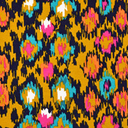 Jerseystoff Ikat Muster, ockergelb dunkelblau