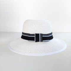 Sonnenhut Schleife Damen Papierstroh - schwarz wei�