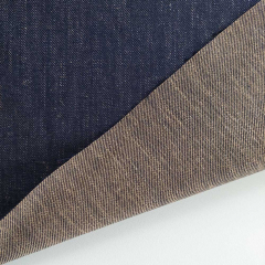 Denim Leinen Stoff mit Stretch Jeansstoff Meterware, dunkelblau beige