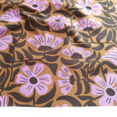 Canvas Stoff Baumwollstoff Blumen, fliederrosa khaki hellbraun