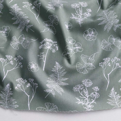 Baumwollstoff Blumen Bl�tter Meterware Salbeigr�n Webware