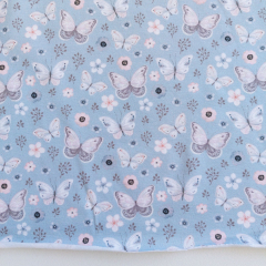 Jerseystoff Baumwolljersey Schmetterlinge Blumen - hellblau