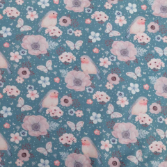 Jerseystoff Baumwolljersey V�gel Blumen - dunkelmint