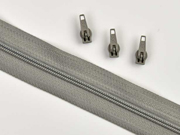 endlos Rei�verschluss Meterware 3 mm + 3 Schieber, grau