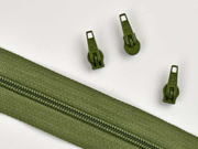 endlos Rei�verschluss Meterware 3 mm + 3 Schieber, khaki gr�n