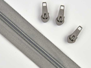 endlos Rei�verschluss Meterware 5 mm + 3 Schieber, grau