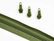endlos Rei�verschluss Meterware 5 mm + 3 Schieber, khaki
