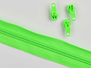 endlos Rei�verschluss Meterware 5 mm + 3 Schieber, neongr�n