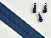 endlos Rei�verschluss Meterware 3 mm + 3 Schieber, indigo blau