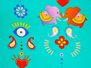 Popelin "India" Elefanten & Herzen - t�rkis