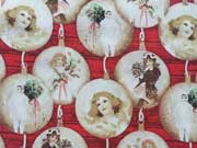 Baumwollstoff Weihnachtskugeln Retrolook, gold auf rot